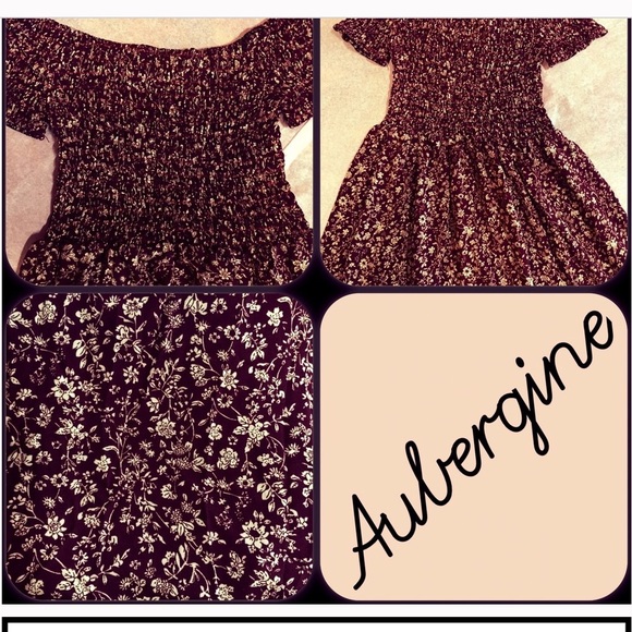 Smocked Floral Dress in Aubergine - Picture 6 of 6